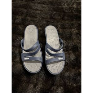Crocs Patricia Slip On Strappy Sandals Slides Flats Blue  Womens Size 7